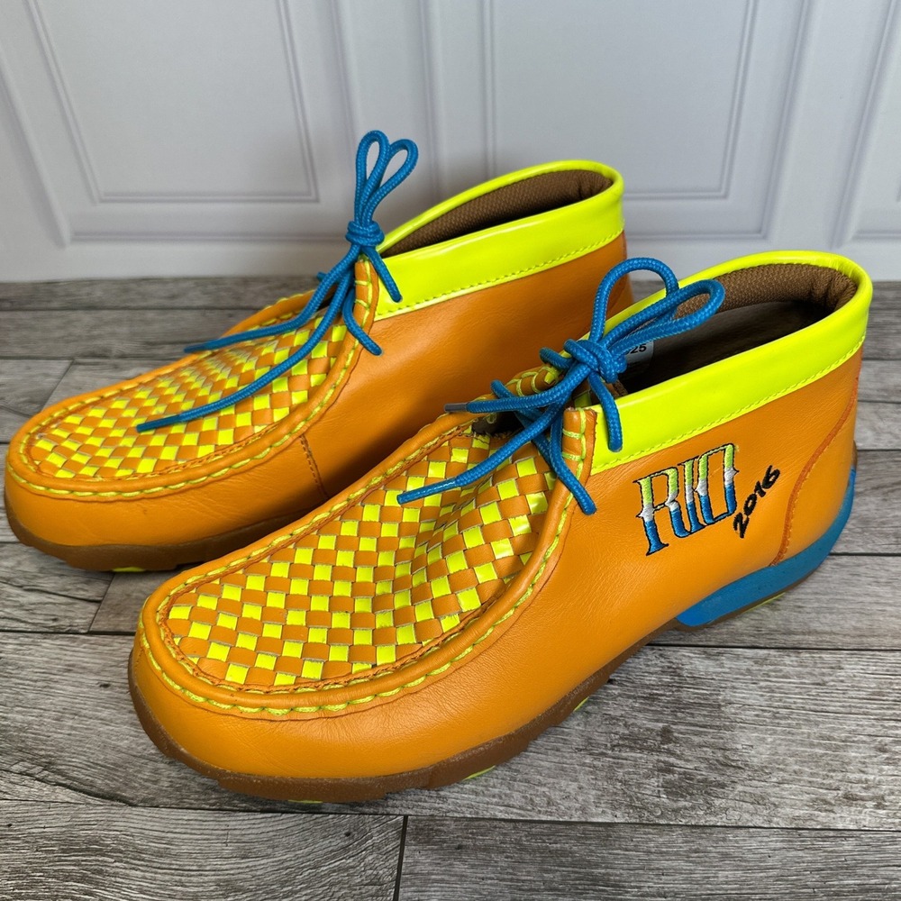 Twisted X Rio 2016 Driving Mocs Orange Neon Leather Shoes YDM0025 Mens 6M - Picture 1 of 12